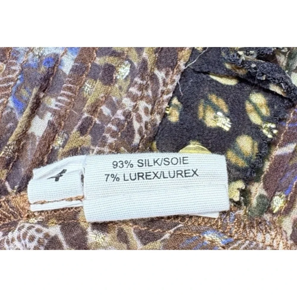 Ulla Johnson Womens 4 Silk Chiffon Blouse Metallic Floral Smocked Ruffle Boho